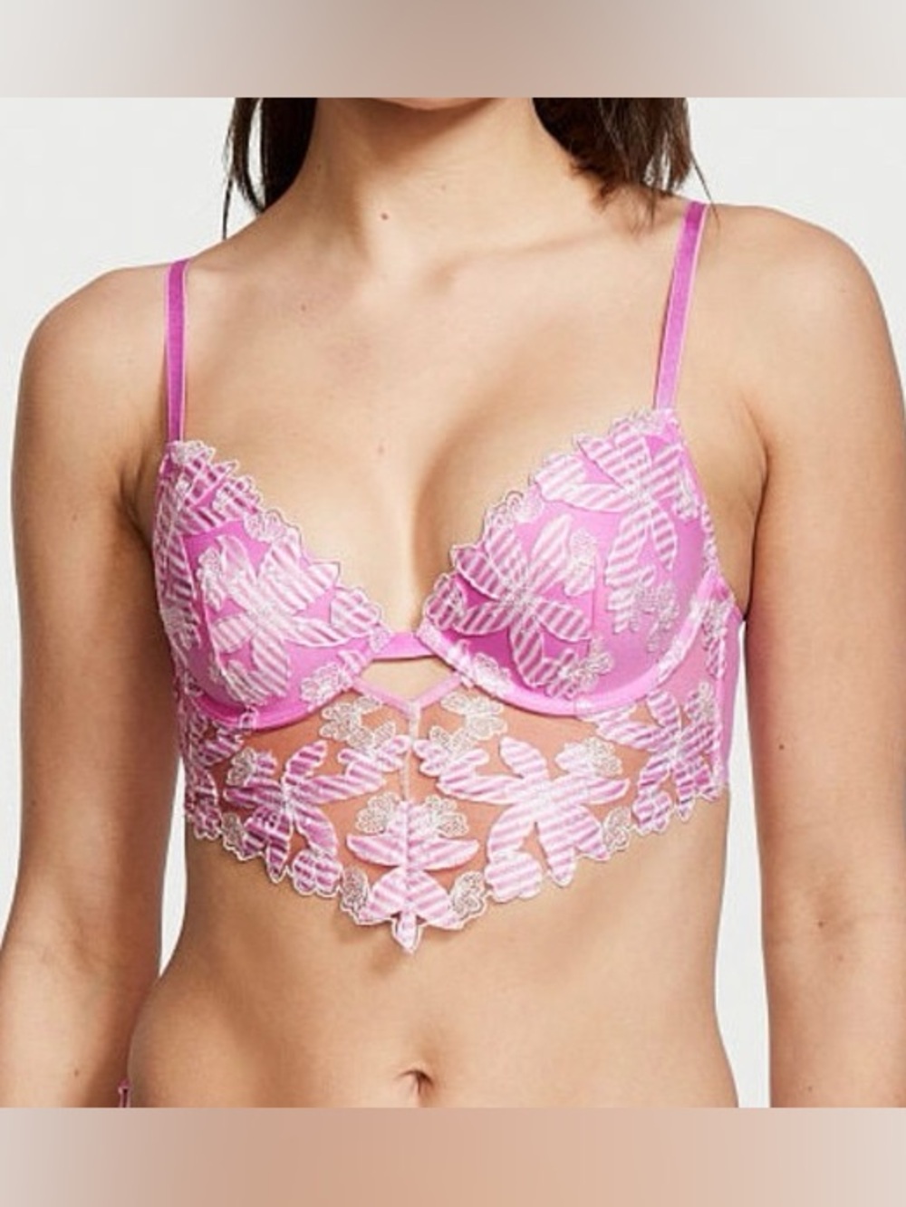 VICTORIA’S SECRET nwt Very Sexy Pink & White Striped Floral Embroidered Bra Top